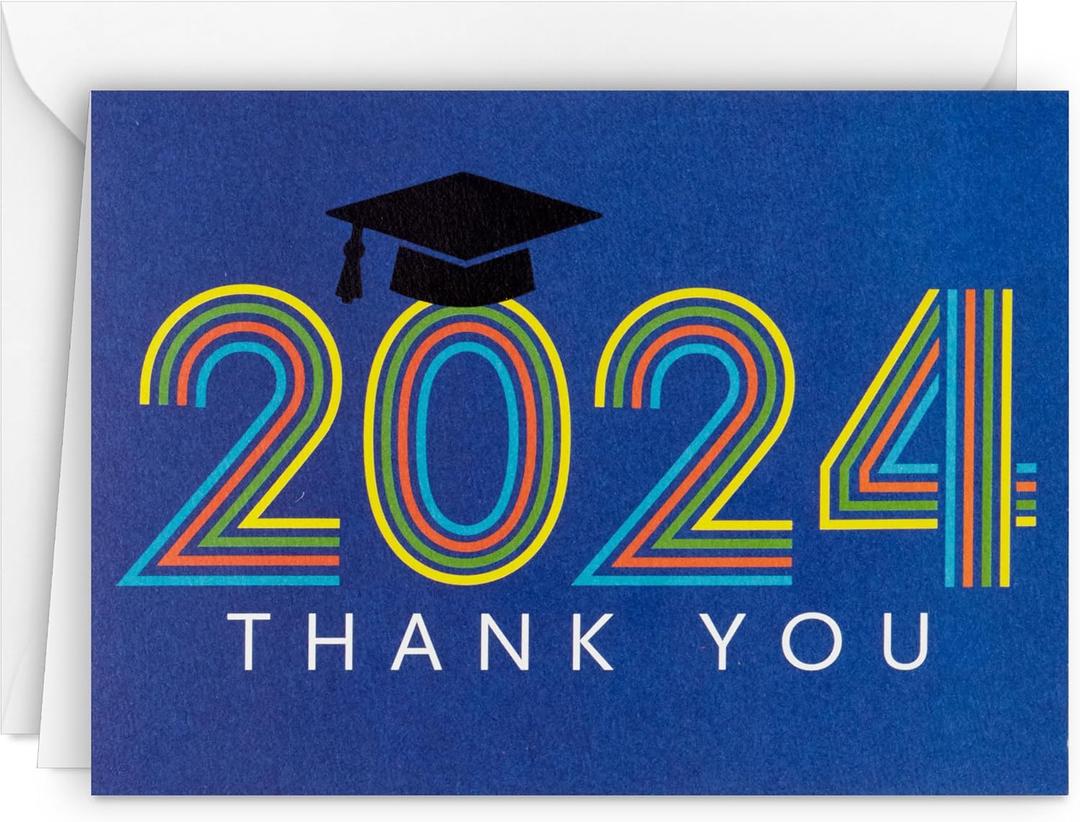Hallmark Graduation Thank You Cards Bulk, Class of 2024, Retro Blue (40 Thank You Notes with Envelopes)