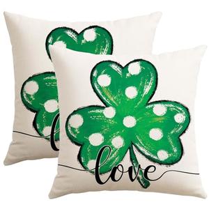 Artscope St Patricks Day Clover Throw Pillow Covers 18x18 Inch Set of 2, Polka Dot Shamrock Decoration Pillow Cases for Home Sofa Couch