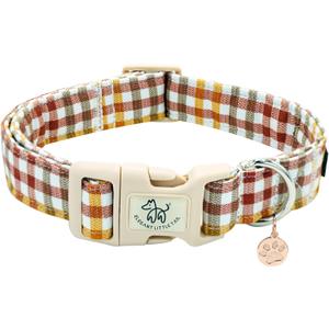 Elegant little tail Fall Dog Collar, Plaid Puppy Collars Fall Yellow Male Cute Puppy Adjustable Cotton Pet Collar with Quick Release Buckle for Small Medium Large Dogs (Medium (Pack of 1))