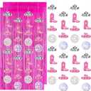 10 Pcs Western Cowgirl Disco Bachelorette Party Decoration Banners Backdrop Foil Curtain Glitter Cowgirl Disco Ball Garland String for Cowgirl Theme Party Booth (Hot Pink)