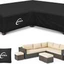 Kipiea Patio V-Shaped Sectional Sofa Cover, 420D Heavy-Duty Oxford Fabric Outdoor Sectional Cover with 6 Windproof Buckles, Anti UV and No Tears, No Fading (105"/105" L x 33.5" D x 31" H) Black