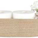 Mkono Small Storage Basket for Toilet Tank Top Boho Bathroom Decor Woven Rope Toilet Paper Tray Organizer for Shelf Bedroom Living Room, Jute, 1 Pack, 13" L x 6" W
