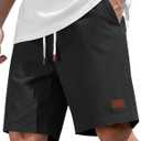 COOFANDY Mens Cotton Chino Shorts 9 Inch Casual Shorts Elastic Waist Drawstring Summer Beach Shorts with Pockets (Large, Black)