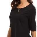 Women's Casual T Shirts Cotton Mid Sleeve Summer Basic Tunics Tee Tops Fashion (Black, XXXL)