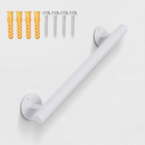 1.6 FT White Wall Mount Steel Handrails for Indoor Stairs- 19 Inch Metal Pipe Hand Rails for Seniors, Outdoor Stair Railing Grab Bars for Wall, Deck Porch Rails