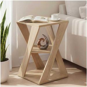 Wooden End Table with 3 Tier Shelves for Living Room, Easy Assembly Modern Side Table, Sturdy Beside Table for Bedroom, Couch, Workspace, Sleek and Simple Nightstand (Light Brown)