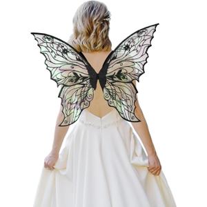 ALIBBON Fairy Wings Transparent Fairy Wings Costume for Women, Butterfly Wings Dress Up Accessories (Black)
