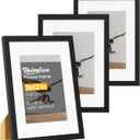 Heimlove 9x12 Picture Frames Set of 3 with Mat to Display 6x8 Picture,Plastic Black Photo Frame for Poster,Diploma,Certificate and Document with Gallery Wall Frame Set