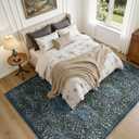 Lofus 9x12 Floral Living Room Rug, Washable Large Area Rugs Blue Green