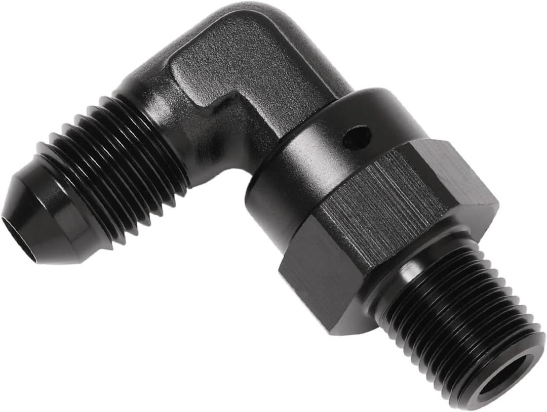 4AN Male Flare to 1/8 NPT Pipe Swivel 90 Degree Fitting Adapter Connector Aluminum Black