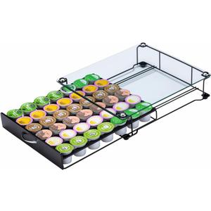 ZCDCP K Cup Holder Drawer Storage,with Crystal Tempered Glass Top,Compatible with K-Cups,Office Kitchen Counter Organizer,(42 pods)