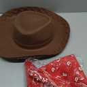 Hillban 12 Pack Cowboy Hat and Bandana, Cowgirl Hats Felt Cowboy Party Hats Bulk Western Bandanas for Party Costume (Brown)