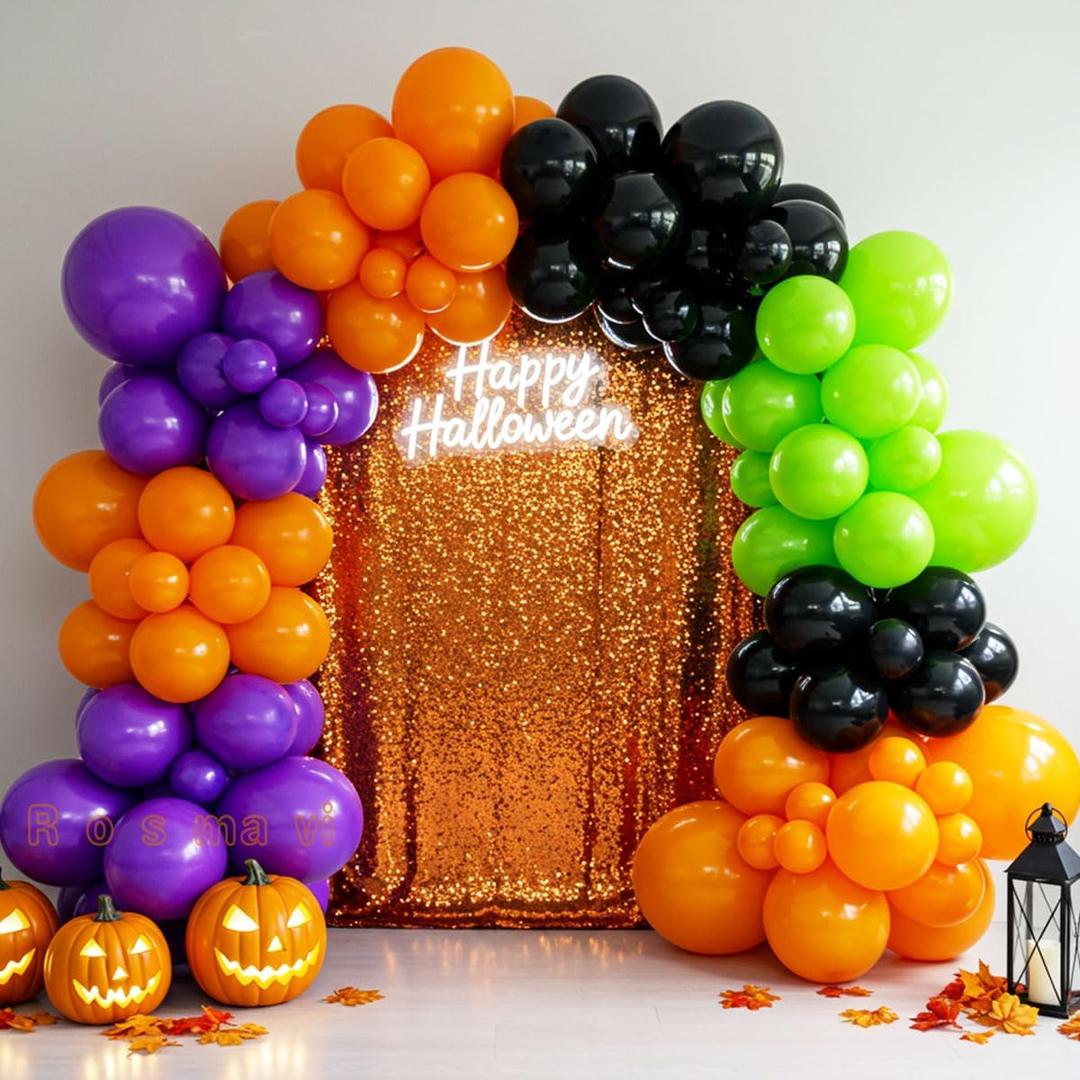 Halloween Balloon Arch Kit  146pcs Orange Black Green Purple Balloons Garland for Halloween Decorations, Party Backdrop, Birthday Celebration, Spooky Haunted House, Trick or Treat Party Supplies