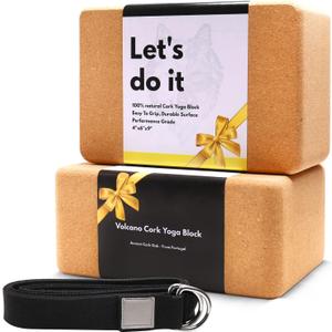 Cork Yoga Blocks 2 Pack Set -Natural Cork from Portugal, 9"x6"x4" Yoga Blocks Non-Slip&Anti-Tilt for Women| Men, Lightweight, Odor-Resistant| Moisture-Proof, Perfect Yoga Equipment