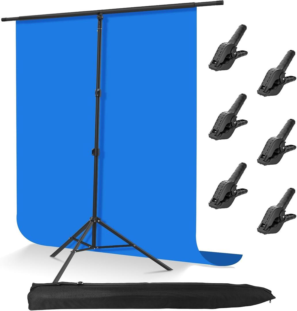 8.5x6.5ft T-Shaped Backdrop Stand Kit, Adjustable Background Tripod Holder, Ultra-Long Crossbar with 6 Spring Clamps, Portable Back Drop Support for Party, Wedding, Banner, Photography and Decoration