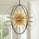 16 Lights Black Gold Sputnik Chandelier Large 31" Modern Industrial Hanging Ceiling Firework Globe Pendant Lighting Fixture for Dining Living Room Foyer Stairway Kitchen Bedroom, D31"