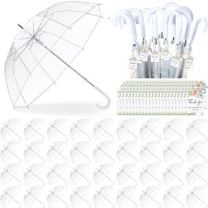 Dansydaisy 36 Pcs Wedding Favors for Guest Umbrella Gifts Bulk 52 Inch Large Dome Rain Windproof Stick Umbrellas with Thank You Tags and Rope Guest Souvenirs for Wedding Party Bridal Favors