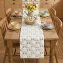 Artoid Mode White Soft Plush Faux Fur Jacquard Pink Ear Bunny Easter Table Runner, Spring Holiday Kitchen Dining Table Decoration for Home Party Decor 13x120 Inch