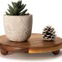 Small Round Acacia Wood Pedestal Stand Decorative Farmhouse Wood Riser for Display Wooden Stand Soap Tray Candle Plant Holder Kitchen Bathroom Coffee Bar Counter Organizer