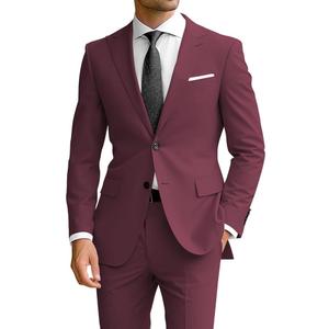 Wangyue Men's 2 Piece Suit Slim Fit Suits for Men Two Button Blazer Formal Business Jacket Suit for Wedding Prom Dinner, M, Burgundy