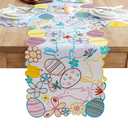 Pack of 2 Easter Decorations Indoor Table Runner - Egg Bunny Embroidered Decor Spring/ Holiday Party Supplies