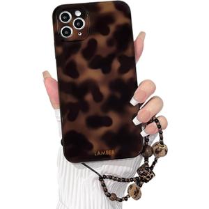 NITITOP Compatible with iPhone 11 Pro Max Case with Chain Lanyard Strap Stylish Leopard Print Tortoise Brown Amber for Women Girls Men Soft TPU Shockproof Protective Cover - Brown