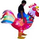 Letsglow Adult Inflatable Ride-on Rooster Costume, Man Women Chicken Suit with LED Lights Funny Glow for Halloween Christmas (Red Rooster, Adult)