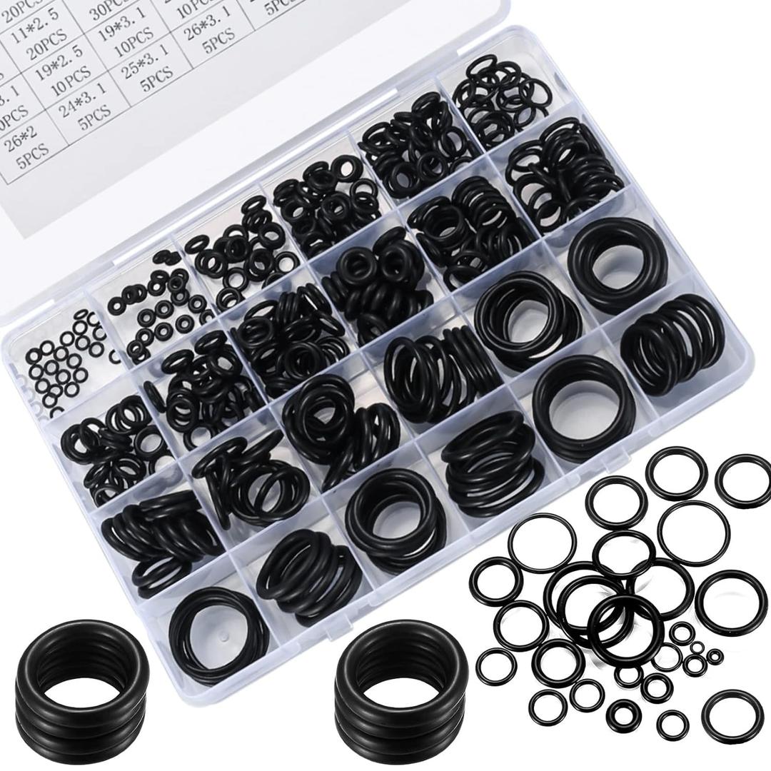 360 Pcs O Ring Assortment Kit, Rubber Washer Orings, Black 24 Sizes Pressure Washer O Ring Kit for Faucet, Hose, Automotive, Air Gas Plumbing Sealing Repair O Rings