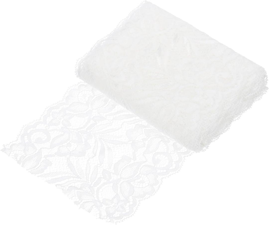 MECCANIXITY 6 Inch Wide 5 Yard Lace Ribbon Floral Pattern White Lace Trim Ribbon for Sewing Making,and DIY Crafts,Gift Wrapping,Wedding Decor