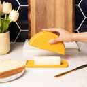THE Butter Dish Matte Ceramic Butter Keeper with Lid for Countertop Use 2-Piece Round Design for Standard Butter Sticks Microwave & Dishwasher Safe (Olive)
