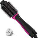 Plus 2.0 Dual Voltage Hair Dryer Brush with European Plug, Blow Dryer Brush for European Travel 110V-120V/220V-240V One Step Hair Dryer and Styler Volumizer with Negative Ion Anti-frizz Styling Brush