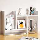 Desk Shelves Wood Desktop Orgnizer Shelf. Office Organization for Top of Desk Organizers and Accessories Bookshelf Shelving, Adjustable Tier H-Shape Mini Bookcase (White)