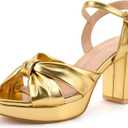 Women's Chunky Platform Heels with Adjustable Ankle Strap - Open Toe Bowknot Block Heel Strappy Sandals, Wedding Party Dressy Shoes Summer Sandals