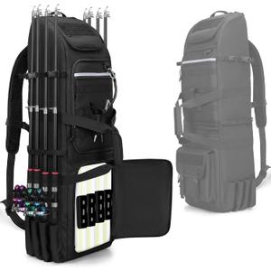 Fishing Rod Bag Backpack Holds 8 Rods & Reels, Fishing Tackle Bag with Compartment for Tackle Boxes, Fishing Gear or Equipment, Fishing Pole Carrying Bag with Tactical Molle System