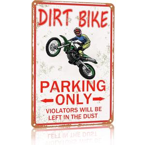 Dirt Bike Accessories Boys Motorcross Gifts Funny Dirty Bike Parking Only Vintage Tin Sign for Man Cave Boy's Room Garage Wall Decor 8x12 Inch (3065) (Red)