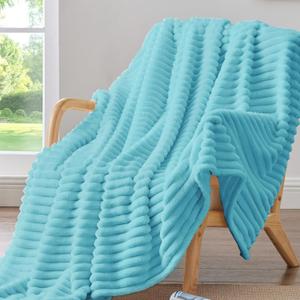 BEDELITE Fleece Throw Blanket for Couch - 300GSM Soft & Warm Fluffy Sky Blue Blanket, Decorative and Giftable Striped Blankets for Women, Men, 50"x60"