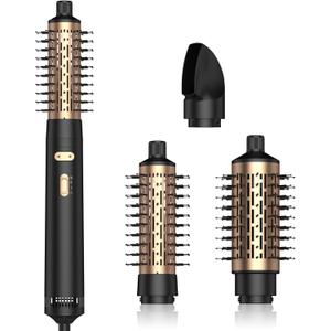 3 in 1 Rotating Hair Dryer Brush with Detachable Brush(2" & 1.5"),Negative Ionic Spin Blow Dryer Brush 100-120V,3 Heats and 2 Speeds Rotating Hot Air Brush for Curling,Straight,Drying