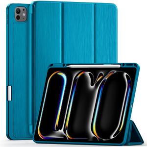 LEOMARON Compatible with iPad Pro 13 Inch Case M5 2025/ M4 2024, Soft TPU Back Cover for iPad 13 Pro Case, with Pencil Pro & (USB-C) Holder, Trifold Stand, Auto Wake/Sleep, Aurora Blue