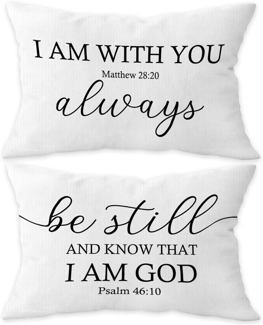 I am with You Always Matthew 28:20 Decorative Throw Pillow Covers, Scripture Bible Verses Pillow Cases Cushion for Bedroom Living,Christian Gifts for Women Faith Girls Boys, 12x20 Inch Set of 2