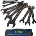 YIYEIE Super-Thin Open End Wrench Set, 10-Piece Metric, 5.5, 7, 8, 9, 10, 11, 12, 13, 14, 15, 16, 17, 18, 19, 20, 21, 22, 23, 24, 27 mm, Nickel Coating, CR-V Steel, Slim Wrench with Rolling Pouch