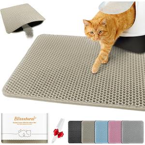 Waterproof Cat Litter Mat, Double Layer EVA, Odor-Free Large Grid, Urine Proof, Easy Cleanup (Khaki, 12 x 12)