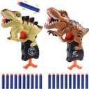 2 Pack Dinosaur Gun Toys for Toddlers Boys 3 4 5 6 7 Year Old Birthday Gifts Valentines Easter Christmas Stocking Stuffers, Small Dino Blaster Shooting Game with Soft Foam Darts Compatible with Nerf