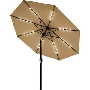 Garvee patio Umbrella with Solar Lights, Outdoor Table Umbrella with 8 Durable Ribs, Tilt & Crank Mechanism, Waterproof & UV Protection for Garden, Backyard, Poolside,