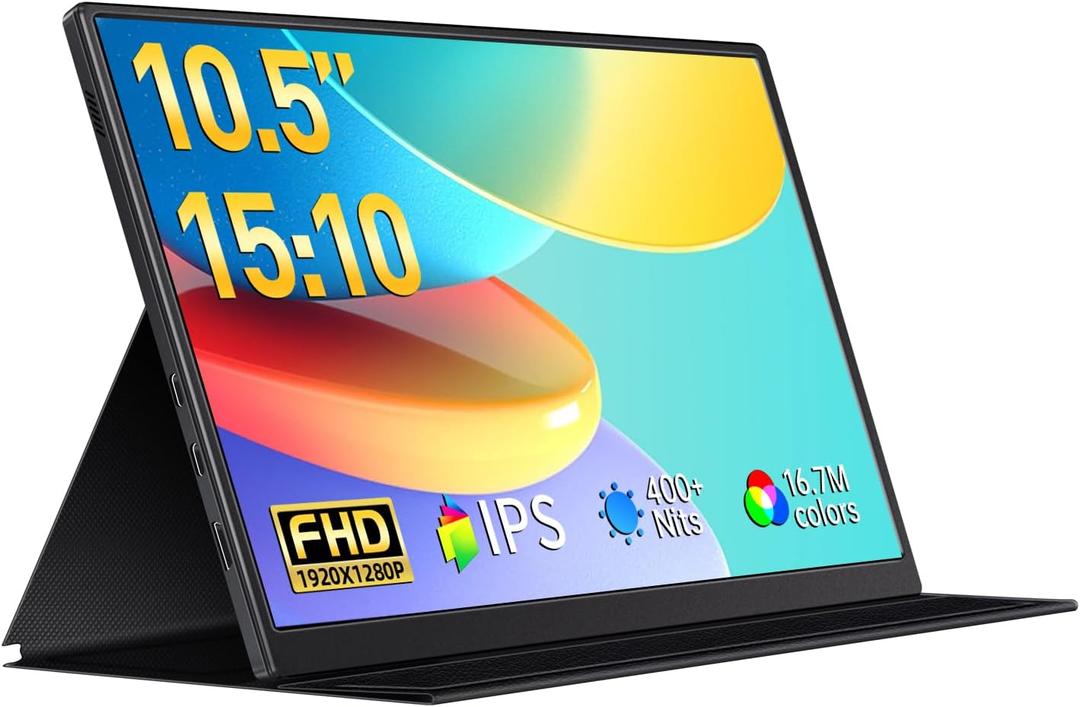 Small Portable Monitor 10.5" 400 Nits 15:10 FHD 1280P IPS Screen, Ultra-Slim Mini Monitor w/Smart Cover & Speaker, USB C HDMI HDR Portable Gaming Monitor, Travel Monitors for Laptop PCs (Gunmetal)