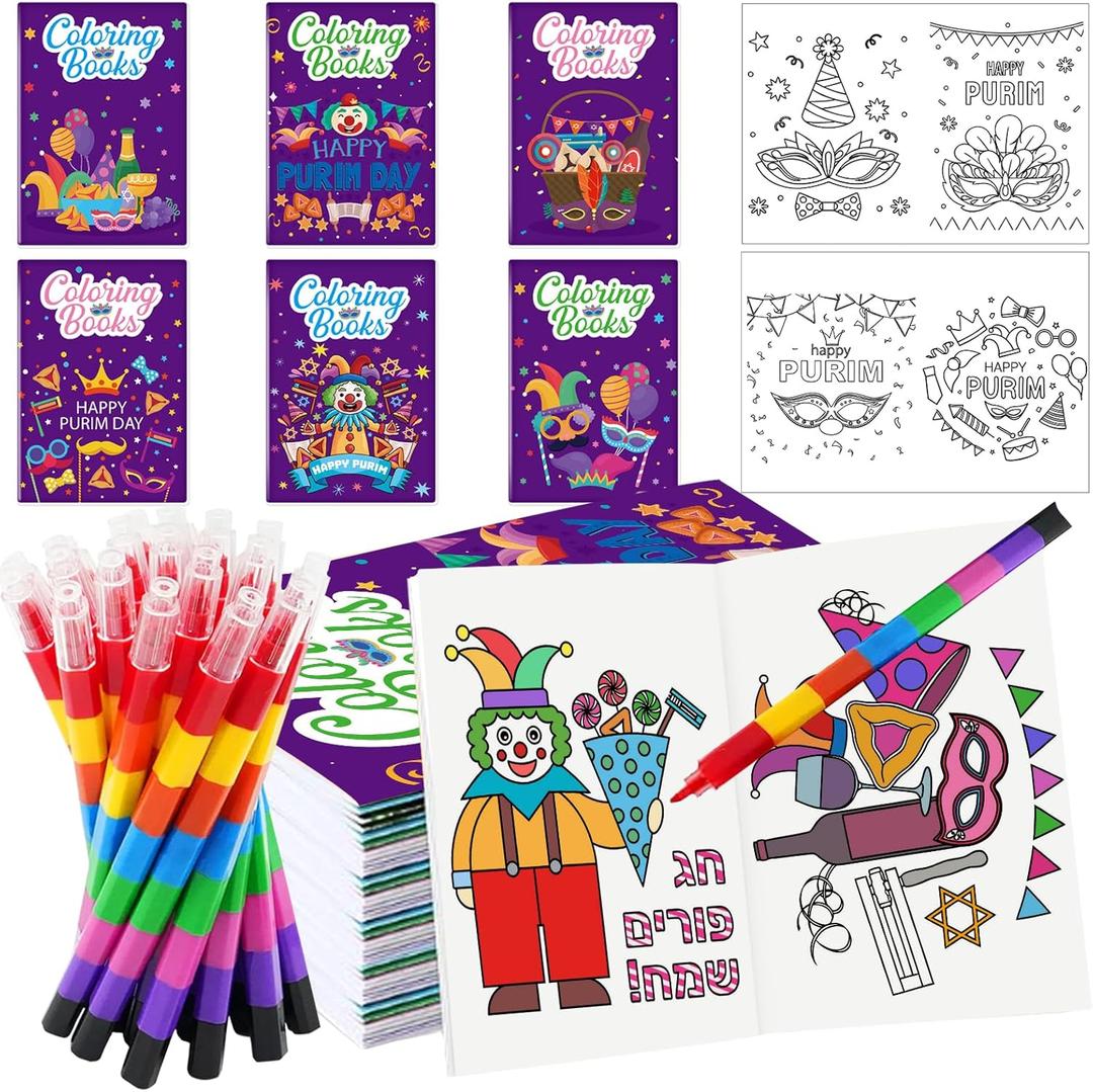 Purim Coloring Books Bulk 24Pcs Happy Purim Mini Coloring Books DIY Art Drawing Book for Jewish Carnival Holiday Party Goodie Bags Stuffers Sunday School Classroom Favor