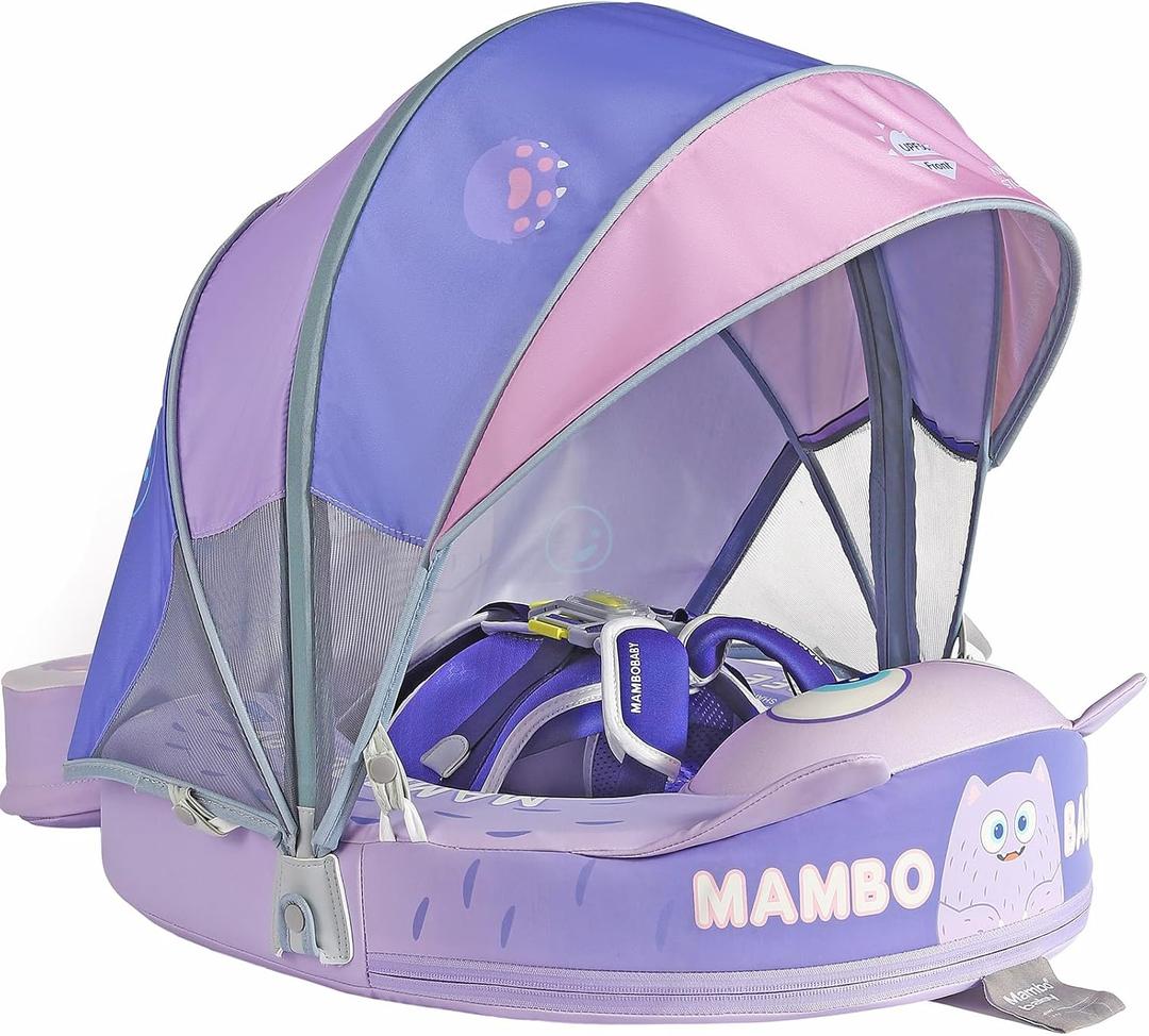 Mambobaby Float with Canopy Size Improved Non Inflatable Infant Baby Pool Float Smart Mambo Float Swim Trainer Add Tail Swim Float Mambo Float Solid Air Free Water Waist Swimming Ring