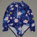 Century Star UPF 50+ Girls Long Sleeve Swimsuit - Rash Guard Swimsuit Toddler Kids Teen One Piece Bathing Suit Zip 2-15Y (4-5T, 03 Blue Floral)