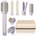 Hair Dryer Brush 8-in-1 Dual Voltage Hot Air Styler – Fast-Drying 110,000 RPM Ionic Blow Dryer with Straightener & Curler Attachments, Frizz-Free Volumizing Styler with Protective Hard Case-Purple