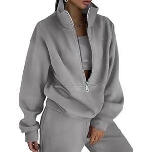 HBQ Women's 2 Piece Outfit Sweatsuit Half Zip Sweatshirt And Joggers Sweatpants Tracksuit Lounge Set-L-Gery