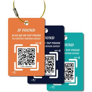 Luggage Tag with NFC & QR Code - Find My Bag Tracker, No App Needed, Scan QR or Tap NFC to Contact Owner, Real-Time Location Alert Upon Scan to Email, One-Time Purchase No Subscription - Colorful 3pcs